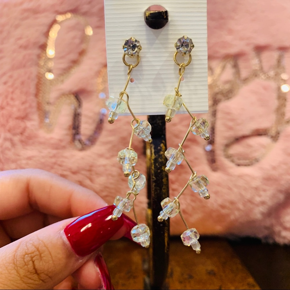 Korean Style Rhinestone Clear Dangle Earrings